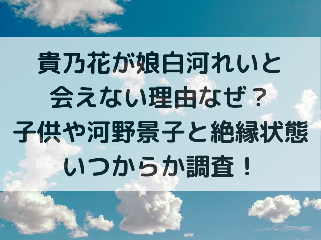 貴乃花が娘白河れいと会えない理由なぜ？子供や河野景子と絶縁状態いつからか調査！